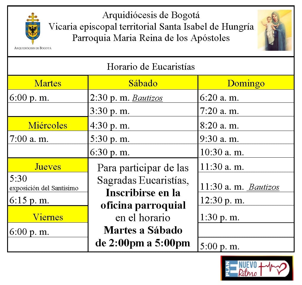 Horario de Eucaristías 2021