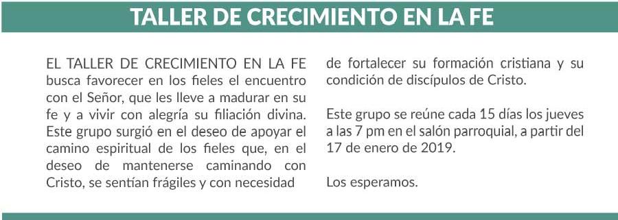  TALLER DE CRECIMIENTO EN LA FE